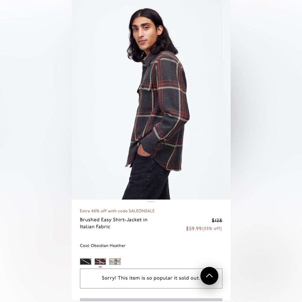 Madewell Men's Plaid Brushed Easy Shirt Jacket - Italian Fabric Maroon & Gray - Picture 3 of 11